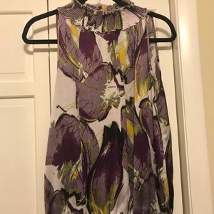 Yellow, white & purple sleeveless blouse